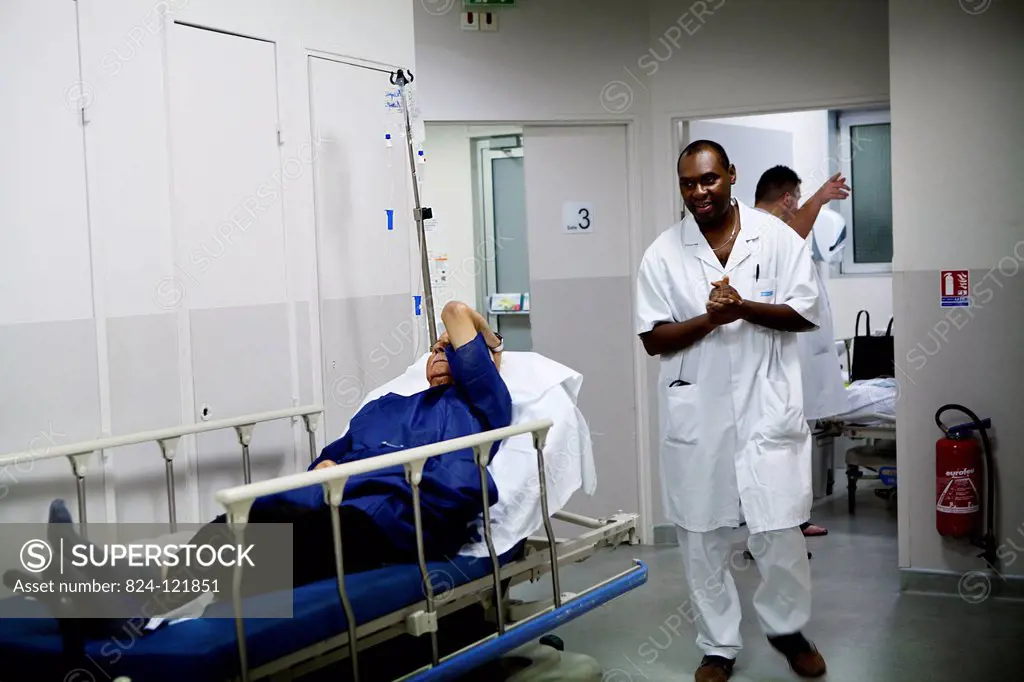 Reportage in A&E at Diaconesses Croix Saint Simon hospital in Paris, France. A doctor.