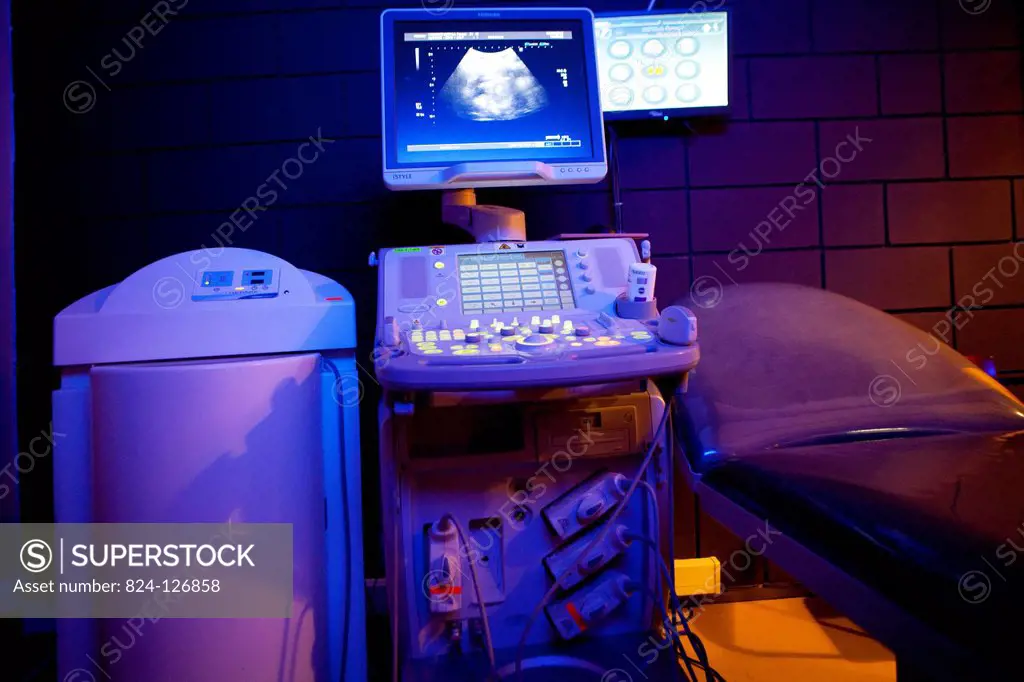 Digital medical imaging centre in Paris, France. Ultrasound apparatus.
