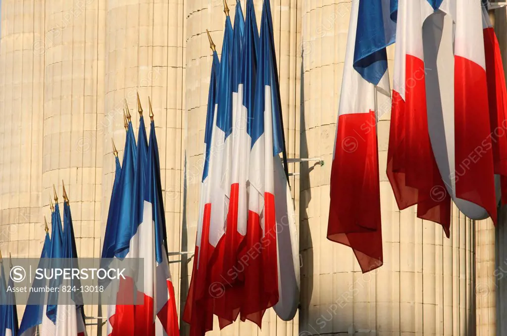French flags outside the Pantheon.