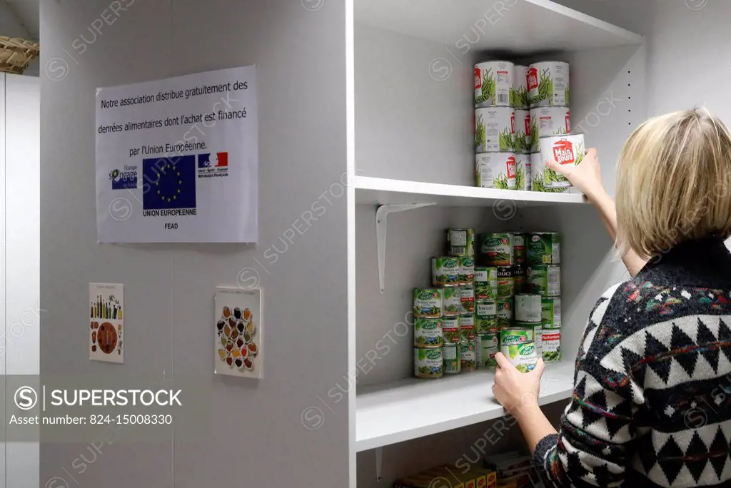 House run by French NGO Cimade. Food bank donation. Strasbourg. France.