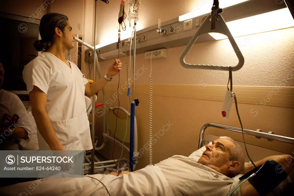 Photo essay at La Croix Saint_Simon Hospital, Paris, France. Post_operative blood transfusion.