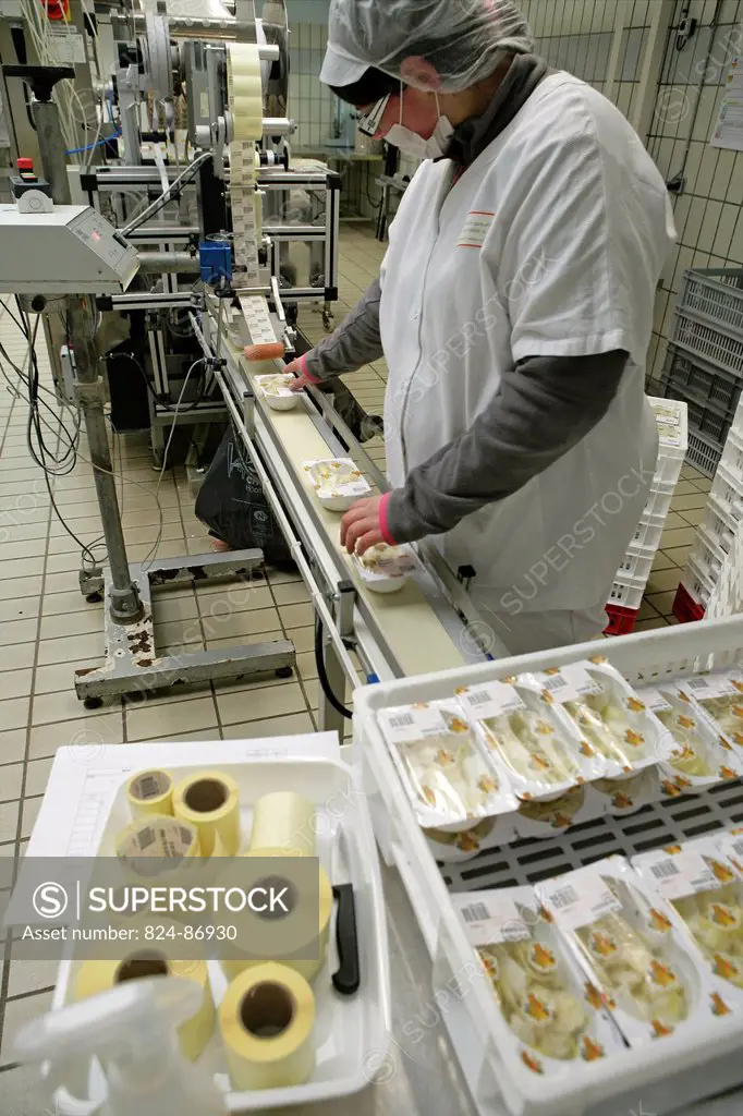 Production line of meals for Rouen hospitals, France.