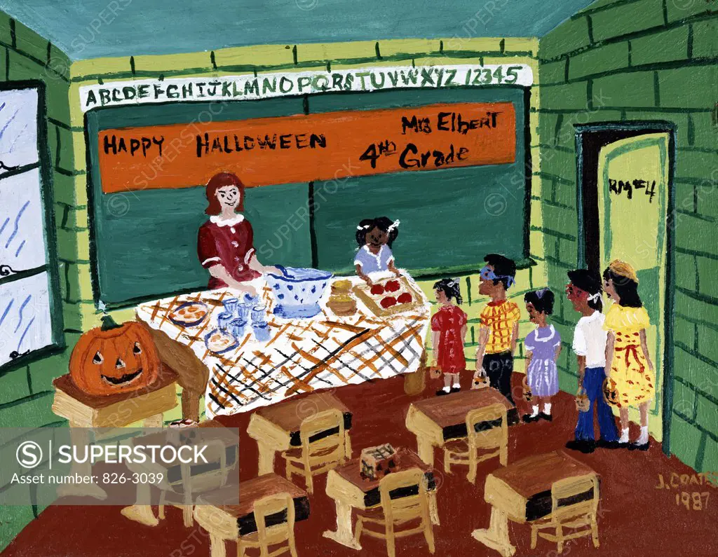 Halloween Party by Jessie Coates, acrylic on masonite, 1987, 20th century, Private Collection