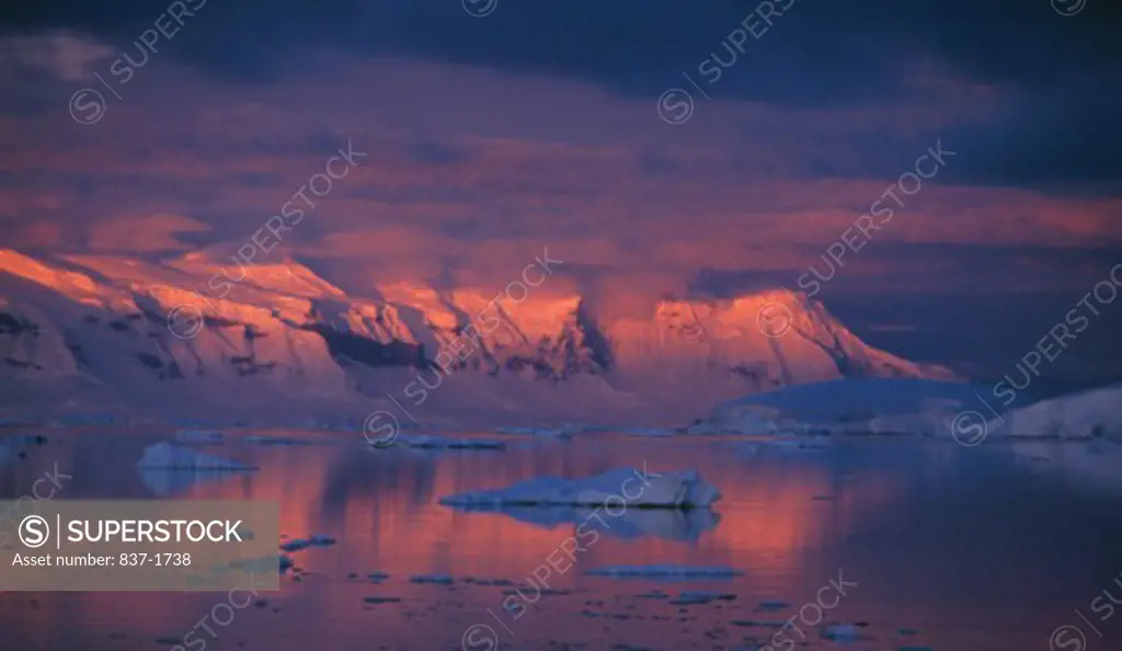 Panoramic view of mountains at twilight, Antarctica