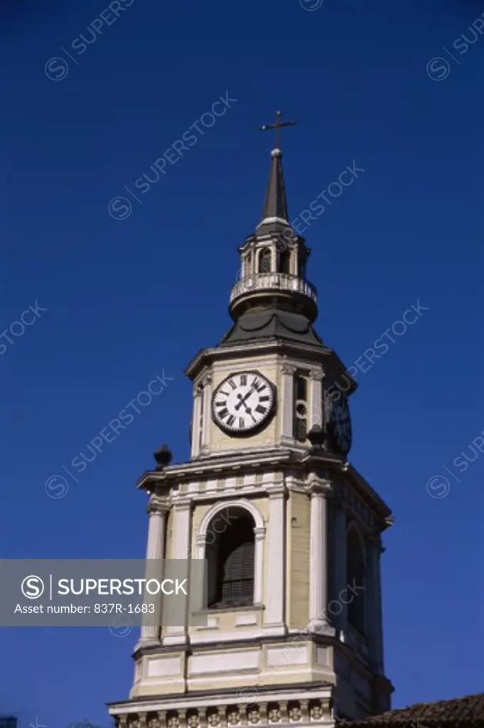 High section view of a clock tower, San Francisco Church, Santiago, Chile