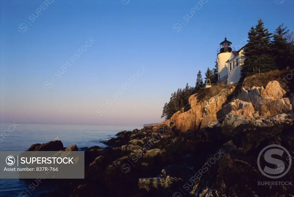 Low angle view of Bass Harbor Head Lighthouse, Mount Desert Island, Maine, USA