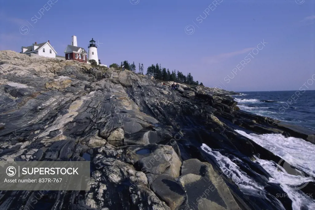 Lighthouse on a hill, Pemaquid Point Lighthouse, Pemaquid Point, Maine, USA