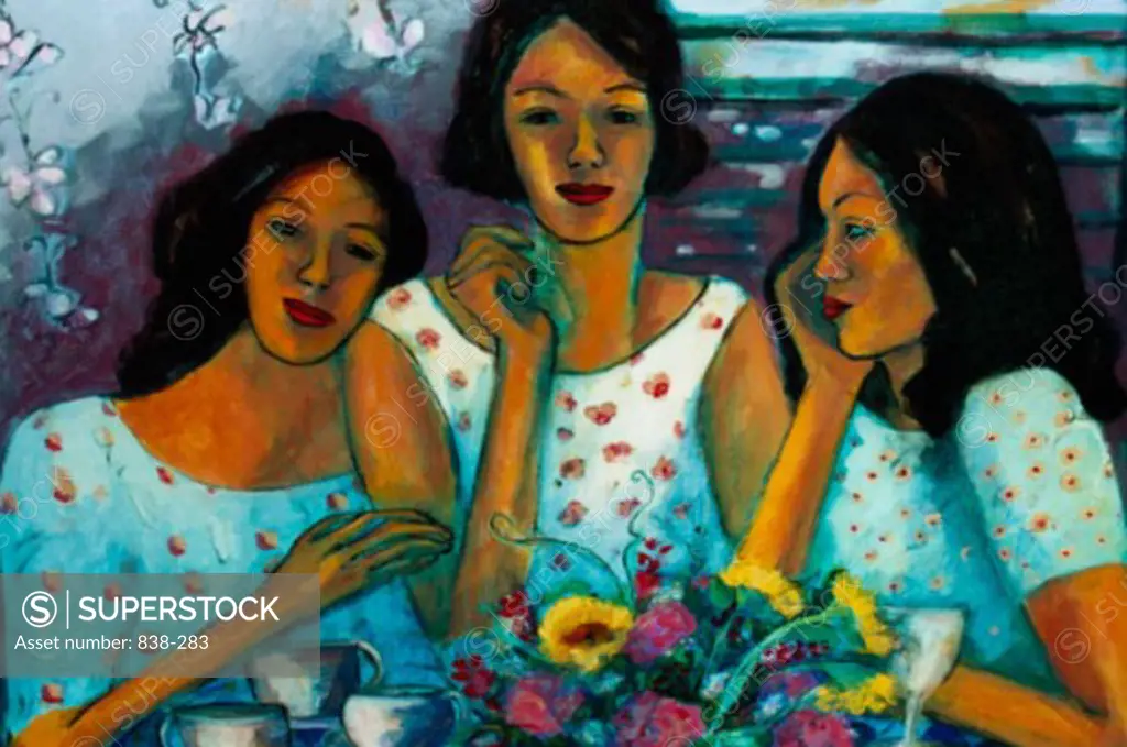 Three Girls at Lunch Hyacinth Manning (b.1954 African-American) Acrylic on Canvas