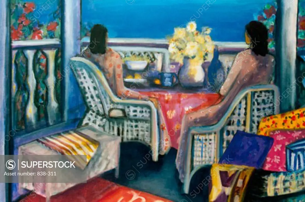 Seated Females on Veranda 2004 Hyacinth Manning (b.1954 African-American) Acrylic on Canvas
