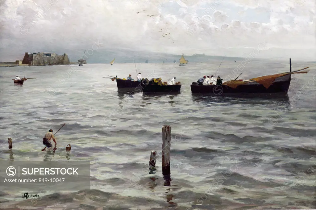 Fishing Boats by Attilio Pratella,  oil on wood panel,  (1856-1949),  USA,  Pennsylvania,  Philadelphia,  David David Gallery