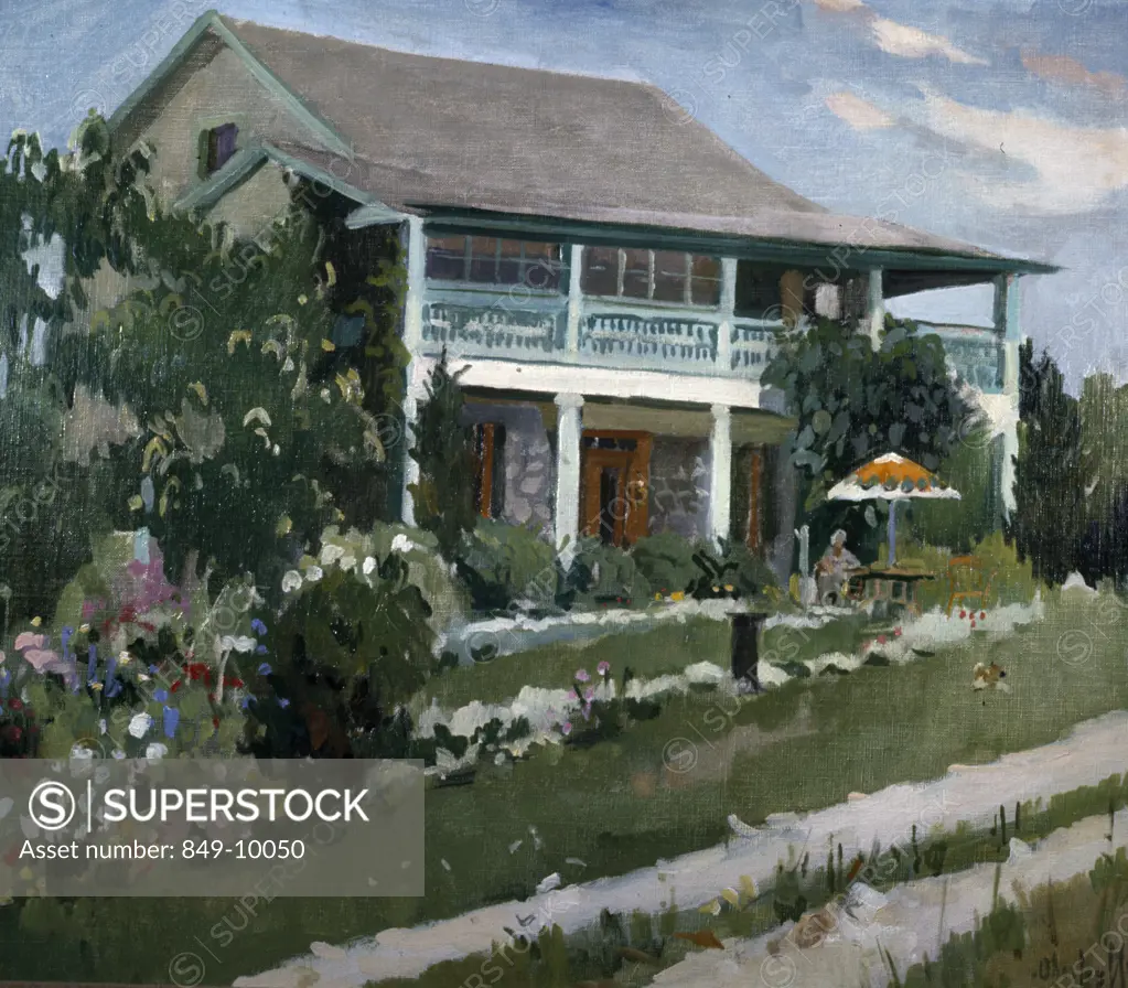 Homestead by George Oberteuffer,  oil on canvas,  (1878-1940),  USA,  Pennsylvania,  Philadelphia,  David David Gallery
