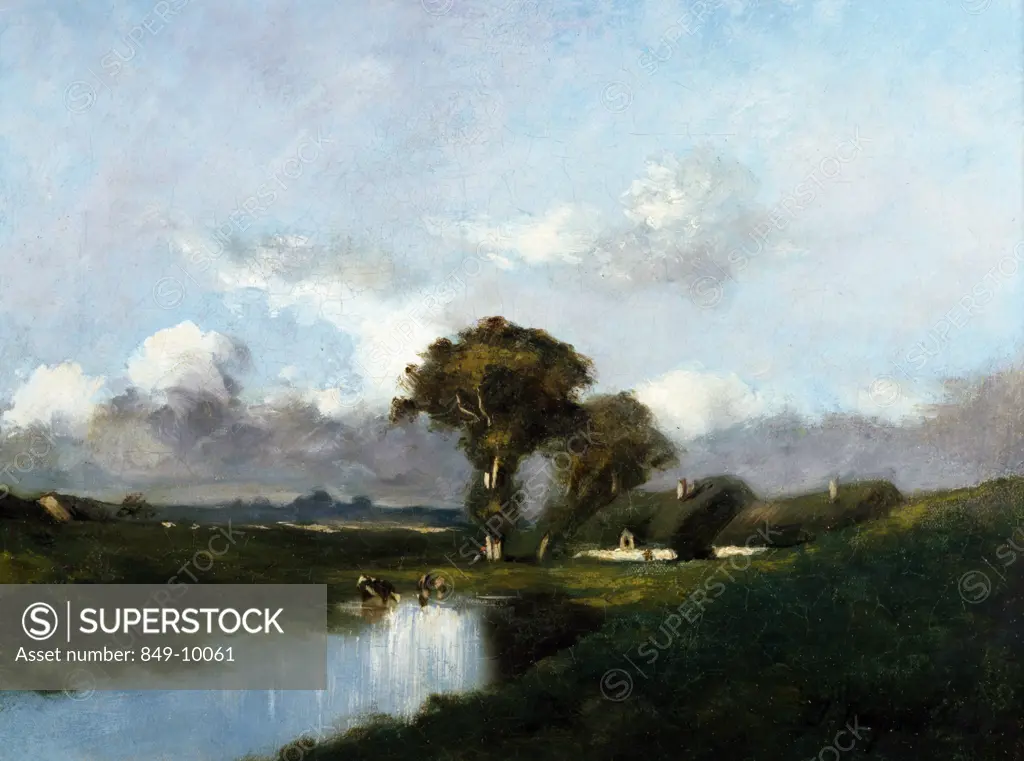 Along the River by Jules Dupre,  oil on canvas,  1860,  (1811-1889),  USA,  Pennsylvania,  Philadelphia,  David David Gallery