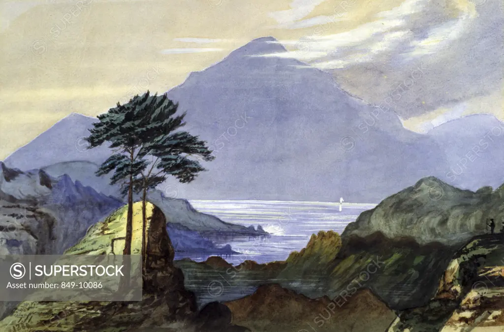 Mountain Lake 1880 Thomas Hill (1829-1908 American) Watercolor David David Gallery, Philadelphia, Pennsylvania USA