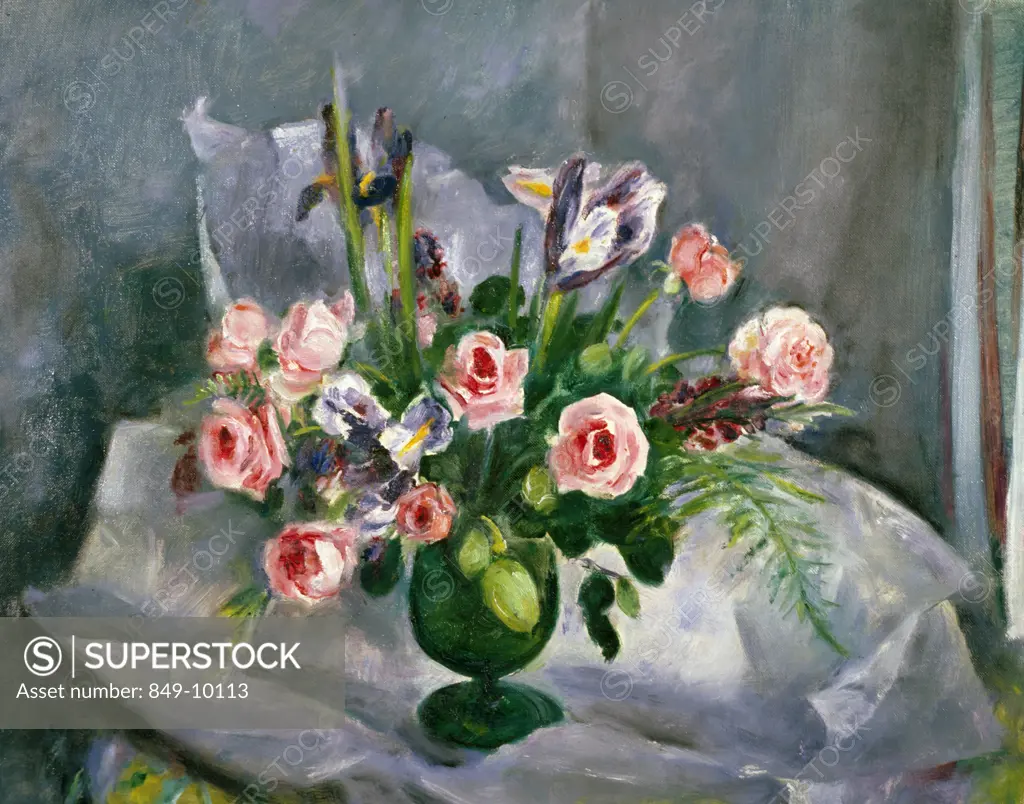 Roses and Iris by Martha Walter, oil on board, 1930, 1875-1976, USA, Pennsylvania, Philadelphia, David David Gallery