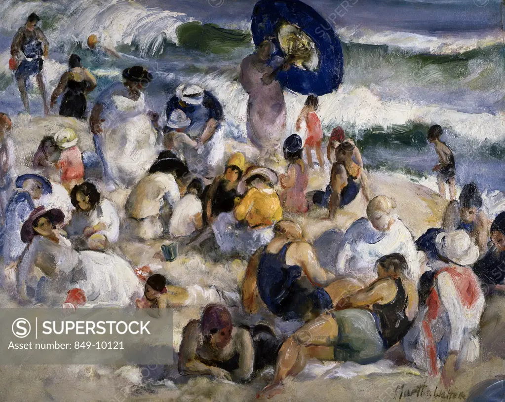 Crowded Day at the Beach by Martha Walter, oil on board, 1922, 1875-1976, USA, Pennsylvania, Philadelphia, David David Gallery