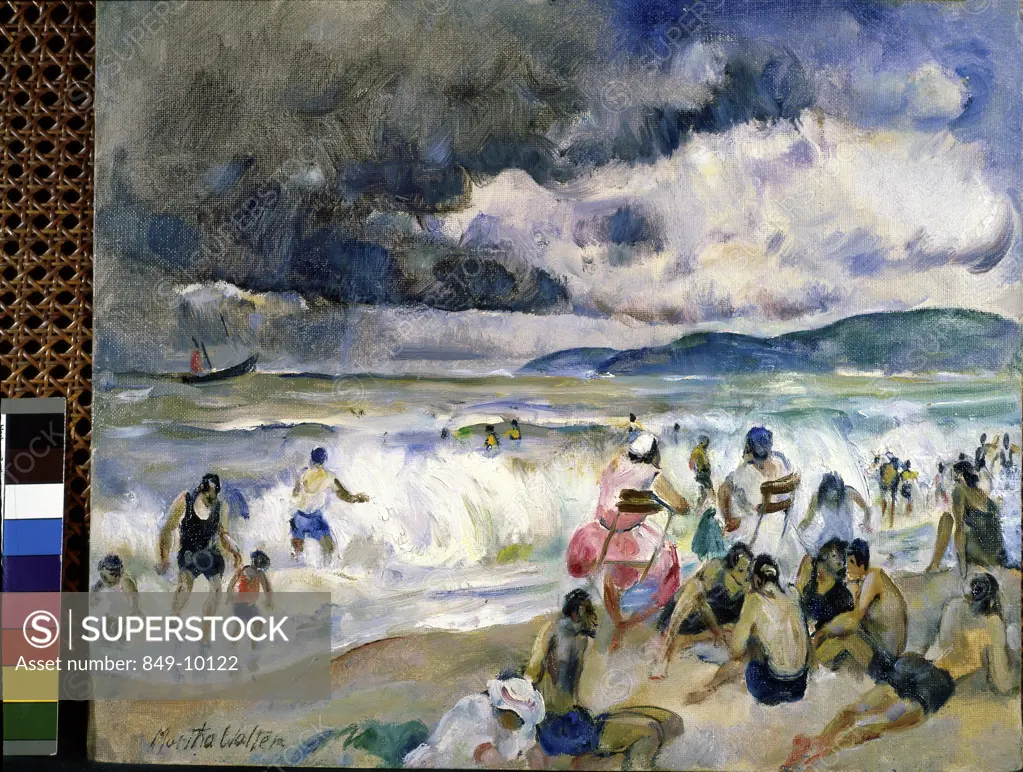 In the Surf by Martha Walter, oil on board, 1922, 1875-1976, USA, Pennsylvania, Philadelphia, David David Gallery