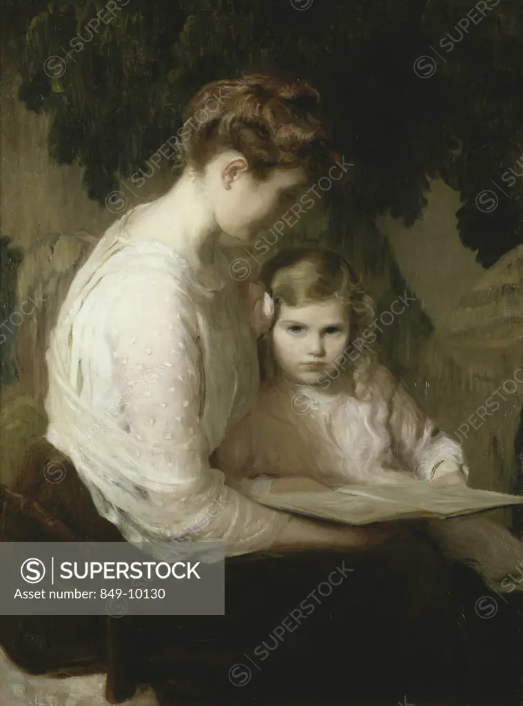 Mother and Child Reading 1900 Lilla Cabot Perry (1848-1933/American) Oil on Canvas David David Gallery, Philadelphia, Pennsylvania, USA