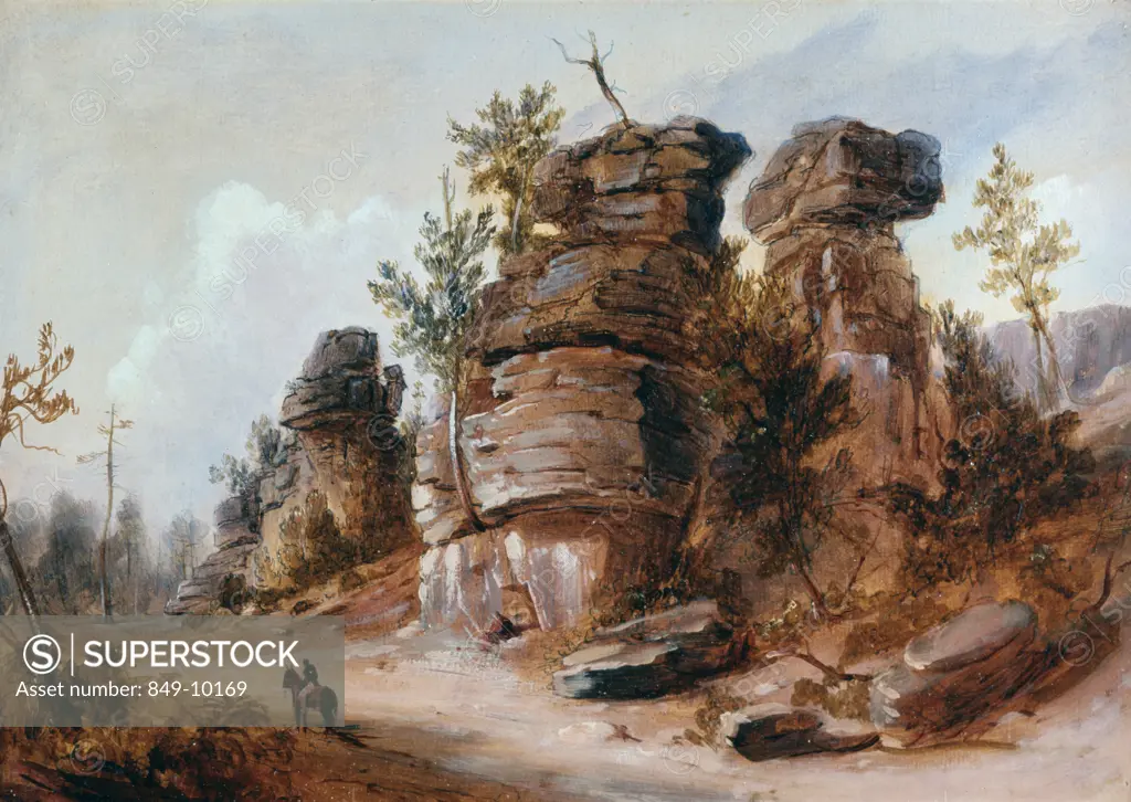 Rock Pillars, Russell Smith, (1812-1896 American), Oil On Canvas, David David Gallery, Philadelphia, Pennsylvania USA