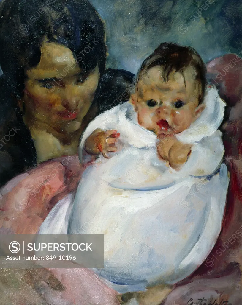 Baby in White Blanket by Martha Walter, oil on wood panel, 1920, 1875-1976, USA, Pennsylvania, Philadelphia, David David Gallery