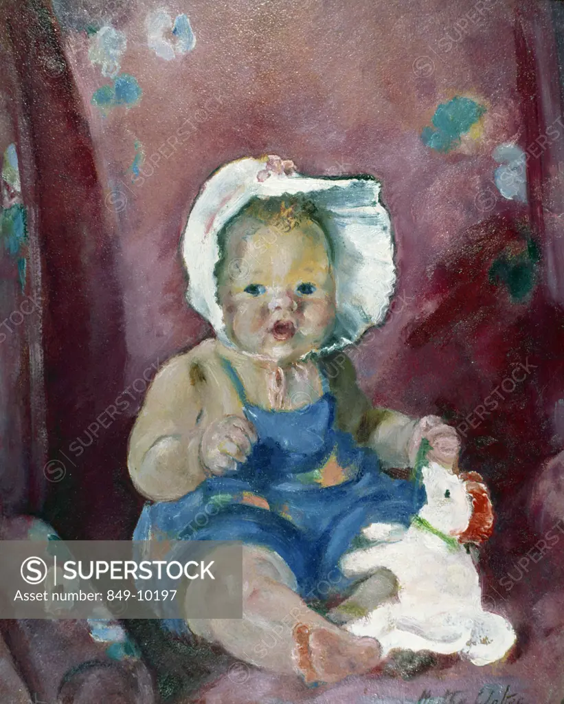 Baby and Toy by Martha Walter, oil on wood panel, 1945, 1875-1976, USA, Pennsylvania, Philadelphia, David David Gallery