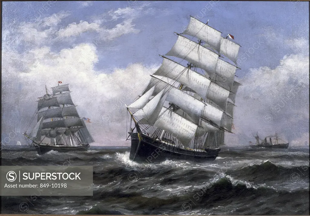 Tall Ships  1924  Xanthus Russell Smith (1839-1929 American)  Oil on canvas David David Gallery, Philadelphia, Pennsylvania, USA 