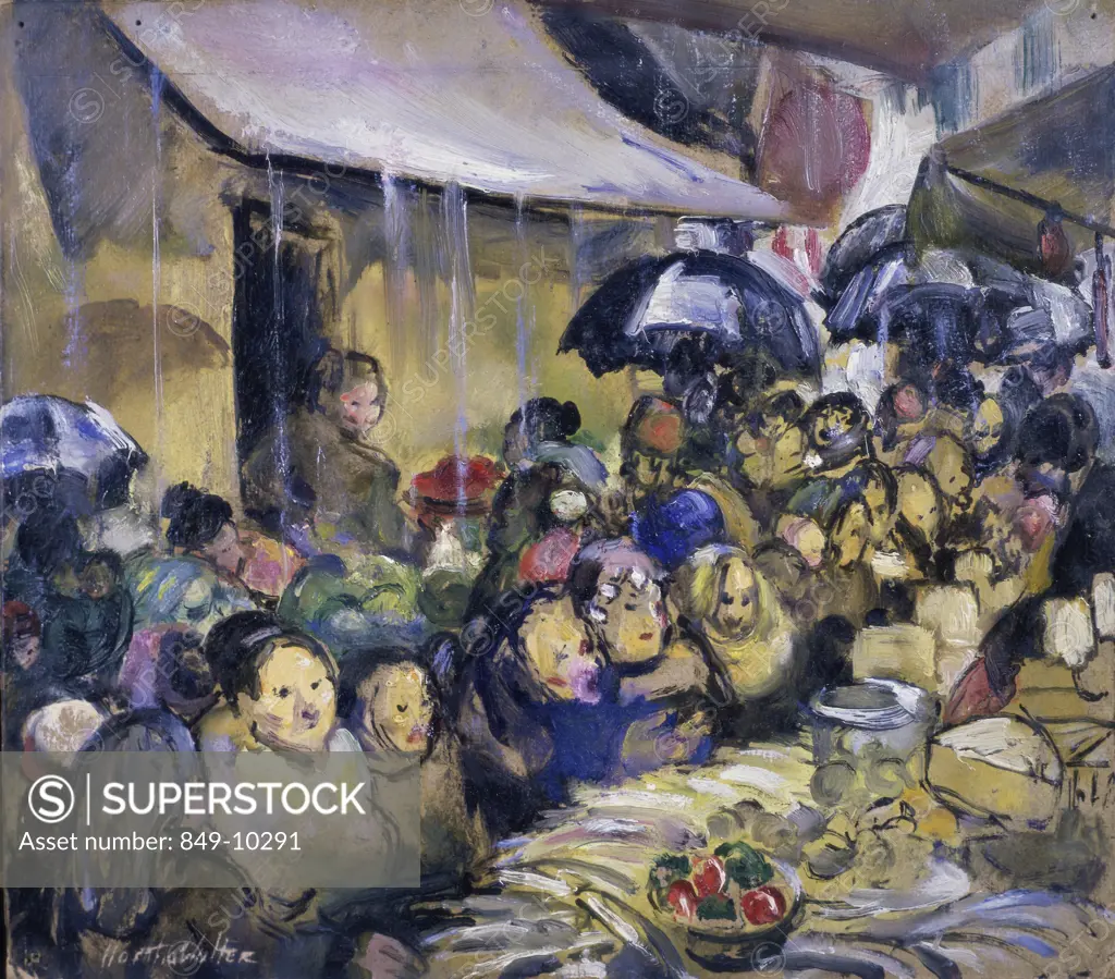 Rainy Day in the Street Market, Marseilles, by Martha Walter, 1928, 1875-1976, USA, Pennsylvania, Philadelphia, David David Gallery