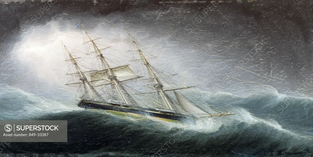 Rough Seas by James E. Buttersworth,  oil on canvas,  (1817-1894),  USA,  Pennsylvania,  Philadelphia,  David David Gallery