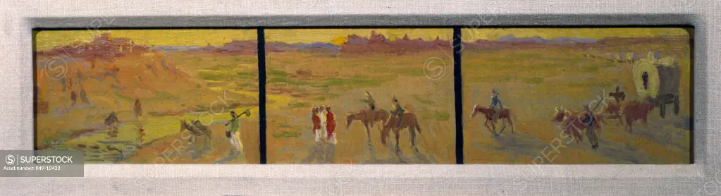 The Wagon Train (Tryptich) Frank Reed Whiteside (1866-1929/ American) David David Gallery, Phildelphia 