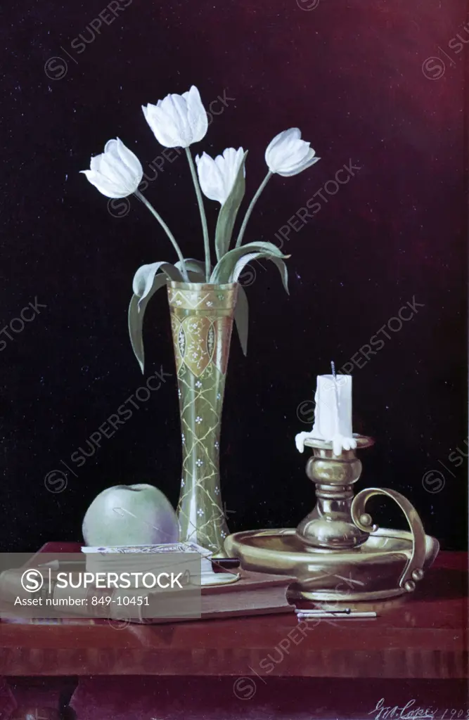 White Tulips by George Cope,  Oil on wood panel,  (1855-1929),  USA,  Pennsylvania,  Philadelphia,  David David Gallery