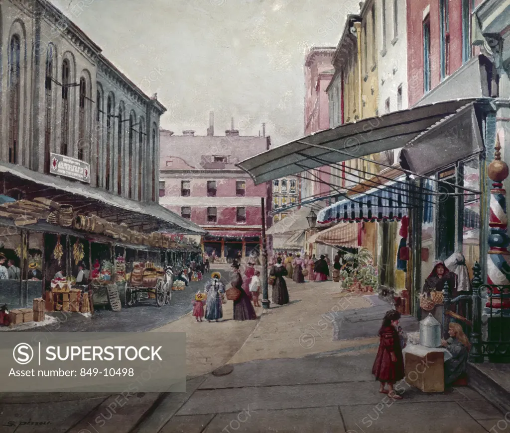 The Marketplace by S. Pezzoli,  painted image,  19th century,  USA,  Pennsylvania,  Philadelphia,  David David Gallery