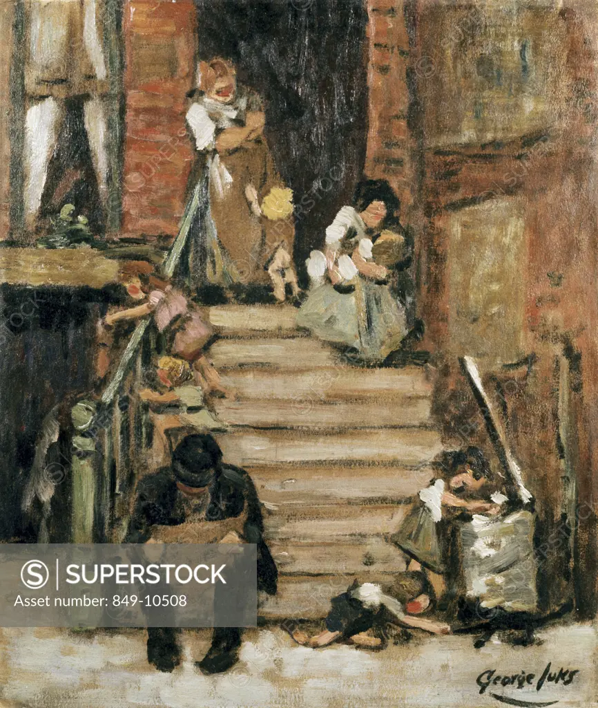 On the Steps George Luks (1867-1933/American) Oil on Wood Panel David David Gallery, Philadelphia, Pennsylvania, USA 