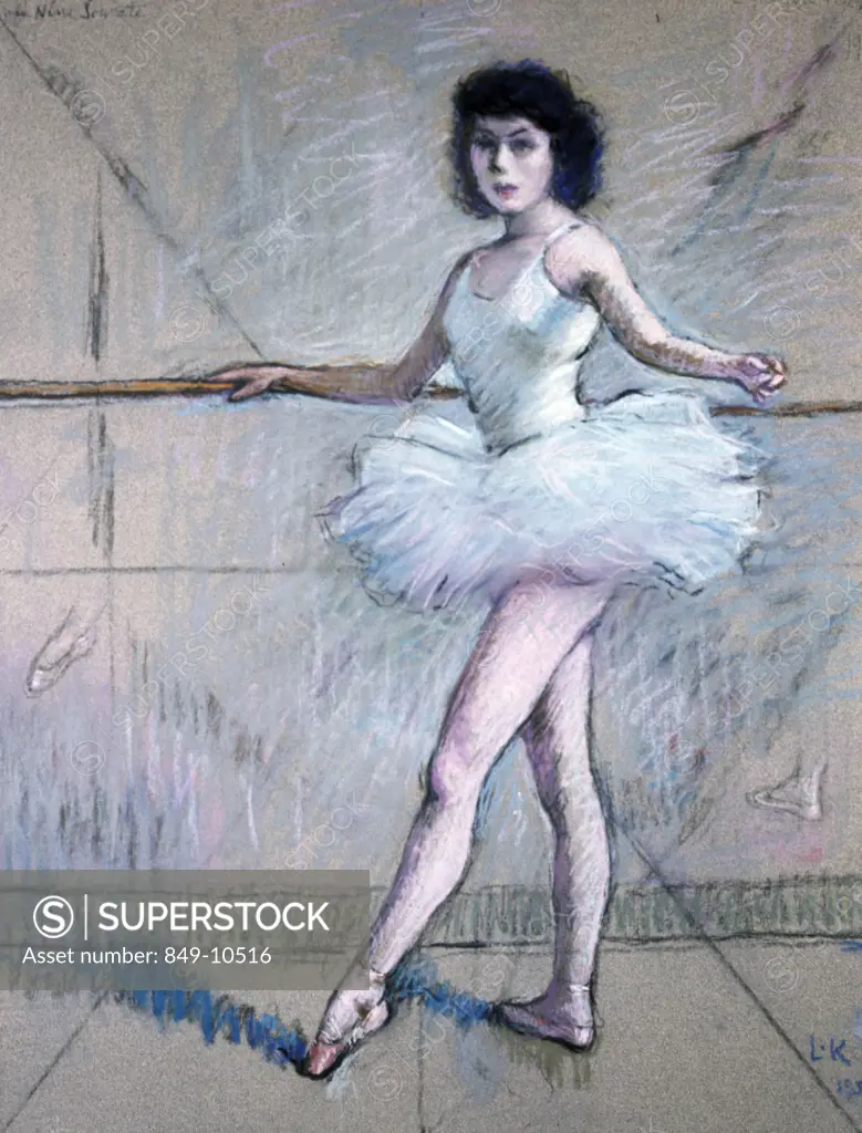 Ballet dancer practicing,  pastel drawing