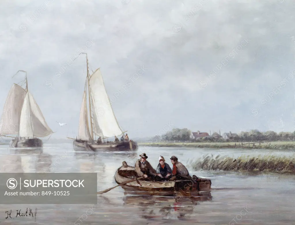 Rowing Out, S.L.L., Hendrik Hulk, (1842-1937/Dutch), Oil On Wood Panel, David David Gallery, Philadelphia, Pennsylvania, USA