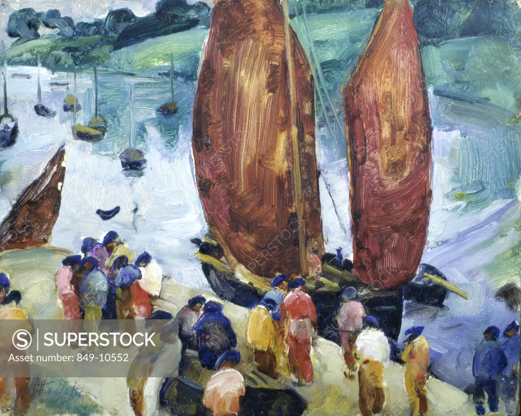The Dock at Brittany by Martha Walter, oil on wood panel, 1925, 1875-1976, USA, Pennsylvania, Philadelphia, David David Gallery