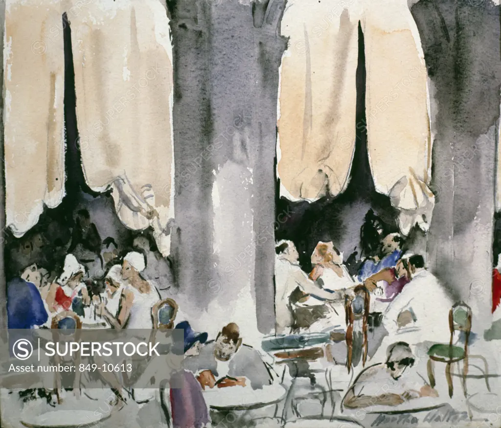 Venetian Cafe by Martha Walter, watercolor, 1875-1976, USA, Pennsylvania, Philadelphia, David David Gallery