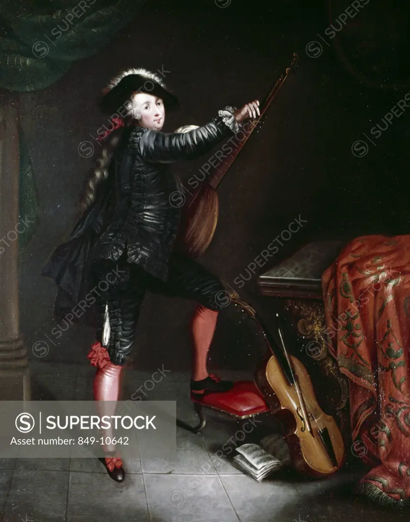 The Musician by unknown artist,  oil on canvas,  18th Century,  USA,  Philadelphia,  Pennsylvania,  David David Gallery