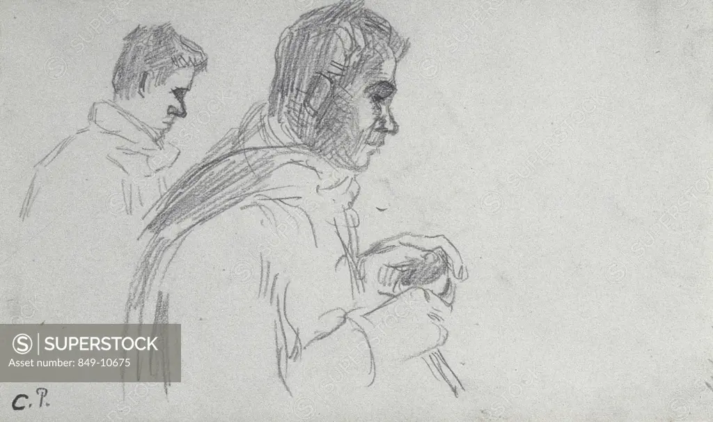 Man's Head Camille Pissarro (1830-1903/French) Pencil, Pen, and Ink David David Gallery, Philadelphia, Pennsylvania, USA