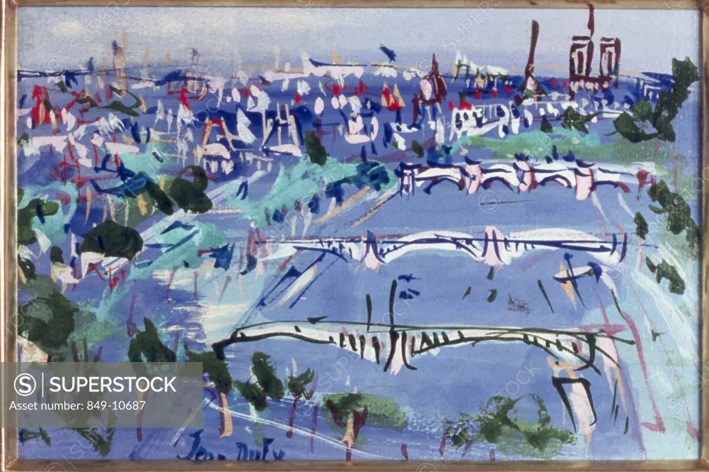 View on the Seine by Jean Dufy, oil on canvas, 1888-1964, USA, Pennsylvania, Philadelphia, David David Gallery