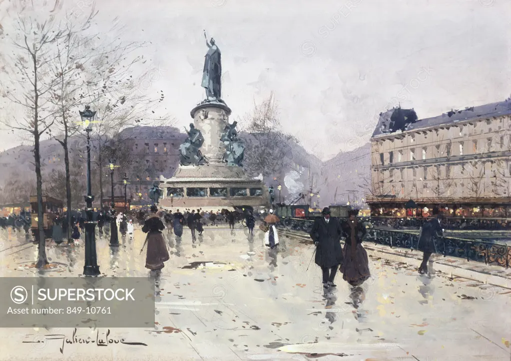 Winter Evening, Place du Chatelet by Eugene Galien, mixed media, 1854-1941, USA, Pennsylvania, Philadelphia, David David Gallery