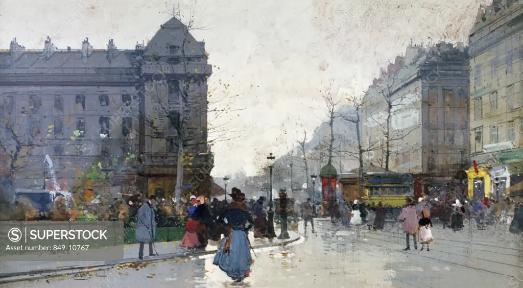 Busy Afternoon in Paris by Eugene Galien,  Mixed media,  (1854-1941),  USA,  Pennsylvania,  Philadelphia,  David Daivd Gallery