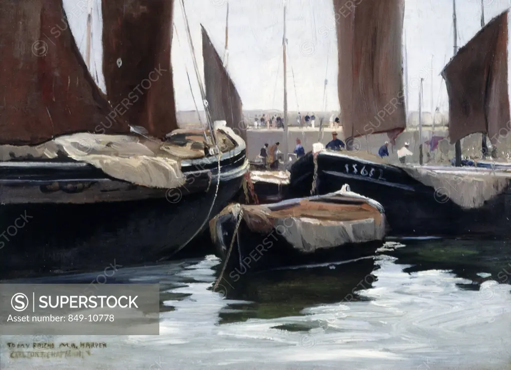 The Docks by Carlton Theodore Chapman,  oil on wood,  (1860-1925),  USA,  Philadelphia,  Pennsylvania,  David David Gallery