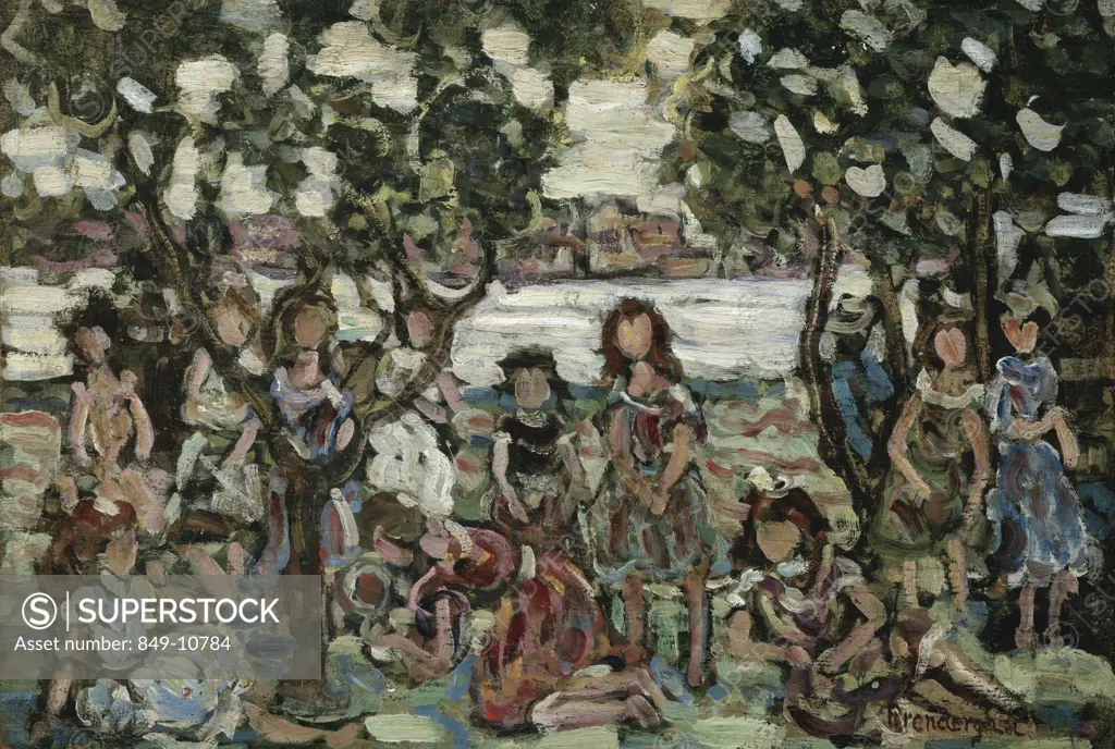 Holiday - The Picnic  Maurice Brazil Prendergast (1859-1924/ American)  Oil on Wood Panel  David David Gallery, Philadelphia 