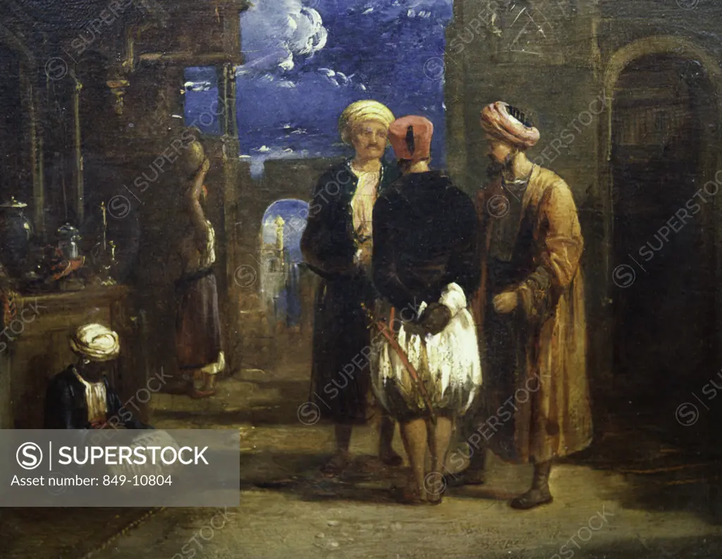Three Men in Turbans Talking,  Painting