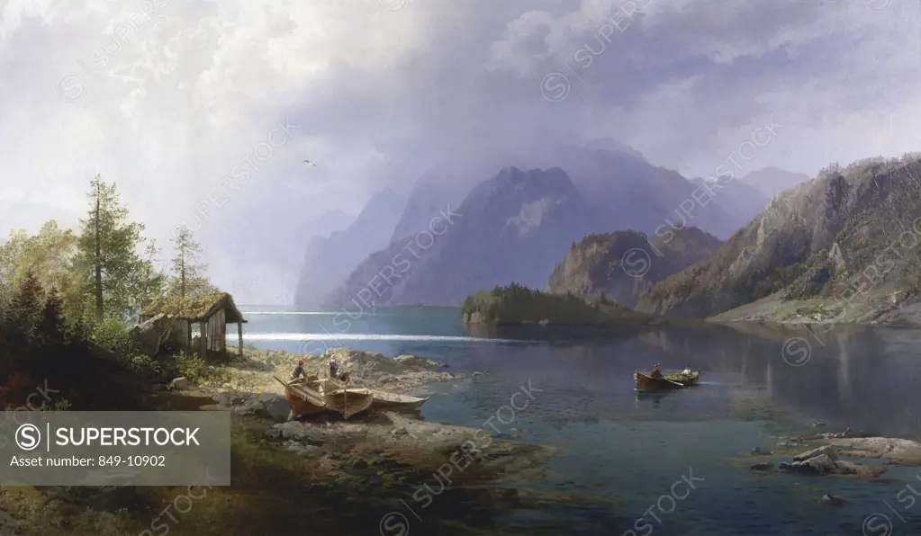 Mountain Lake 1885 Herman Herzog (1831-1932/German) Oil on Canvas David David Gallery, Philadelphia, Pennsylvania, USA
