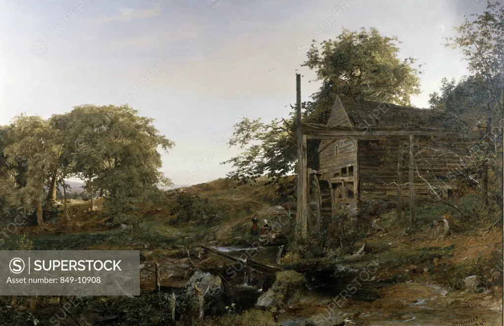 Watermill by Jasper Francis Cropsey,  oil on canvas,  (1823-1900),  USA,  Pennsylvania,  Philadelphia,  David David Gallery,  1849