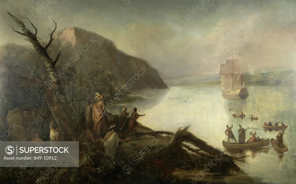 The Landing of Henry Hudson 1838 Robert Walter Weir (1803-1889 American) Oil on canvas David David Gallery, Philadelphia, Pennsylvania, USA