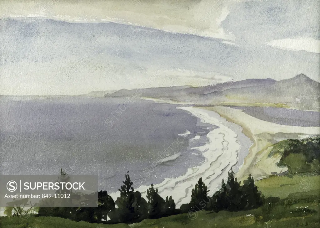 Coastline by Alice Kent Stoddard, watercolor, 1935, 1884-1976, USA, Pennsylvania, Philadelphia, David David Gallery