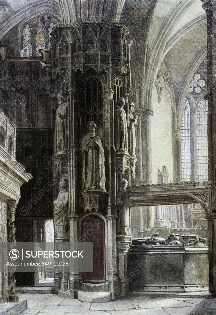 Church Interior by unknown painter,  oil on wood panel,  (19th century),  USA,  Pennsylvania,  Philadelphia,  David David Gallery,  Artist Unknown