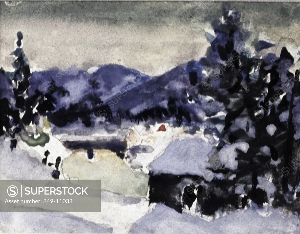Winter by Fred Wagner,  watercolor,  (1864-1940),  USA,  Pennsylvania,  Philadelphia,  David David Gallery