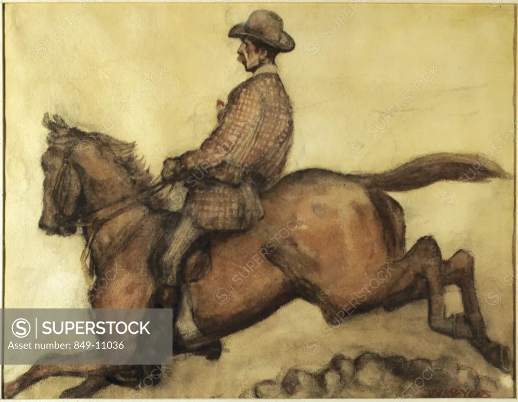 Horse and Rider by Jack Butler Yeats, watercolor, 1871-1957, USA, Pennsylvania, Philadelphia, David David Gallery